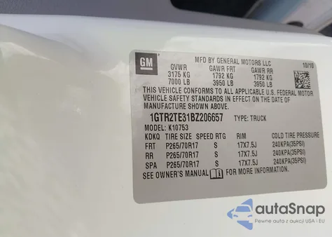 2011 GMC Sierra 1500 Work Truck z USA, uszkodzony, nr VIN 1GTR2TE31BZ206657